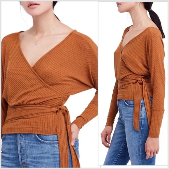 FREE PEOPLE East Coast wrap top in copper brown, S. - Picture 2 of 9